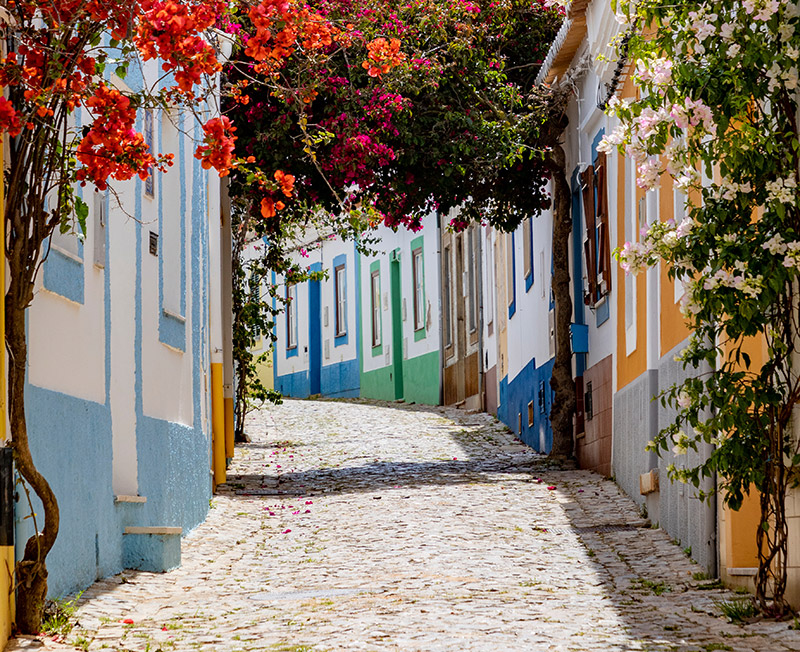 Ruelle pavée et fleurie à Ferragudo