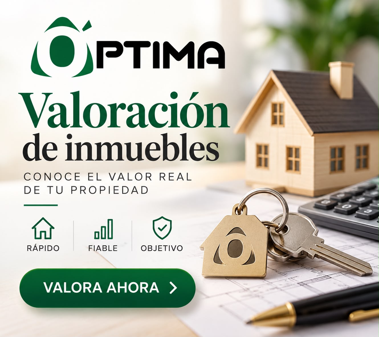 Valorador de inmobles de ÓPTIMA Inmobiliaria para estimar o valor de mercado de vivendas, pisos, casas e outros inmobles de forma rápida e profesional.