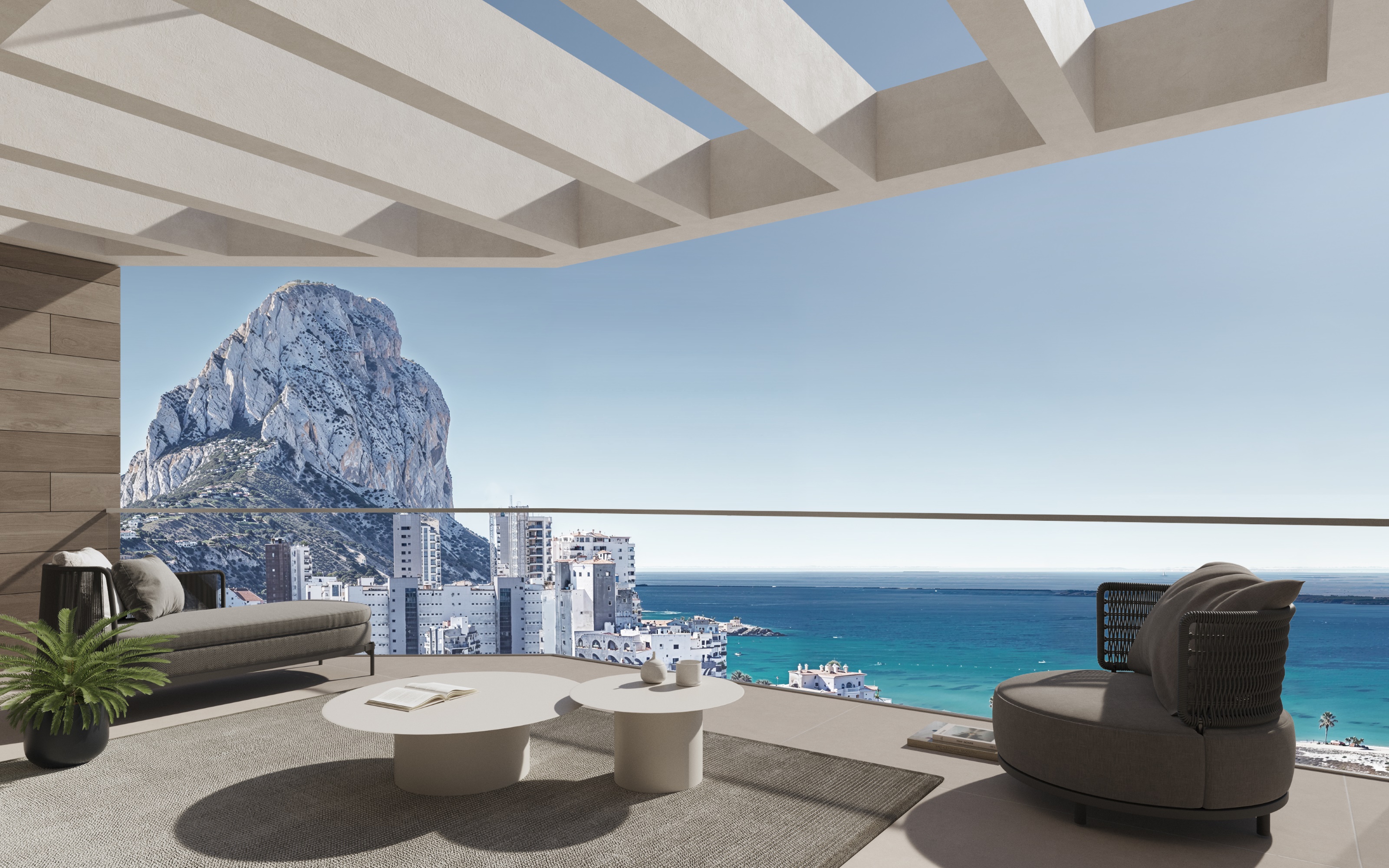 Terrazza dell'attico al JADE 2, Calpe: vista panoramica sul Peñón de Ifach e sul Mar Mediterraneo, a pochi passi da Playa Arenal.