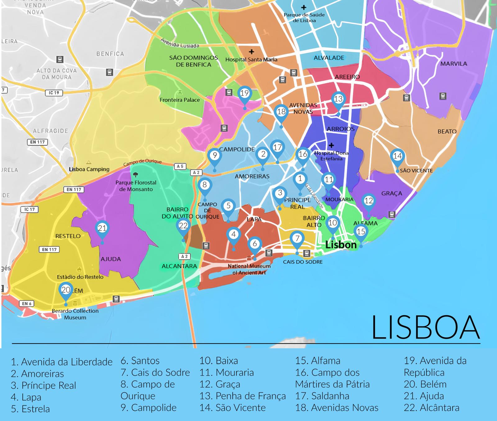 Map of Lisbon and its districts